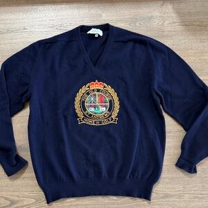 The Old Course St Andrews Golf Course Navy Sweater V-Neck 100% Wool ScotCrest